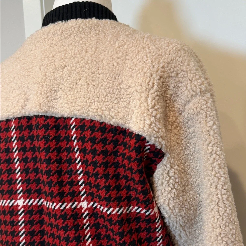 Ro & De Faux Shearling Varsity Bomber Jacket Women’s Small Red Plaid
